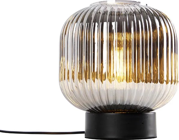 Lampa stołowa art deco czarna z dymionym szkłem - Karel