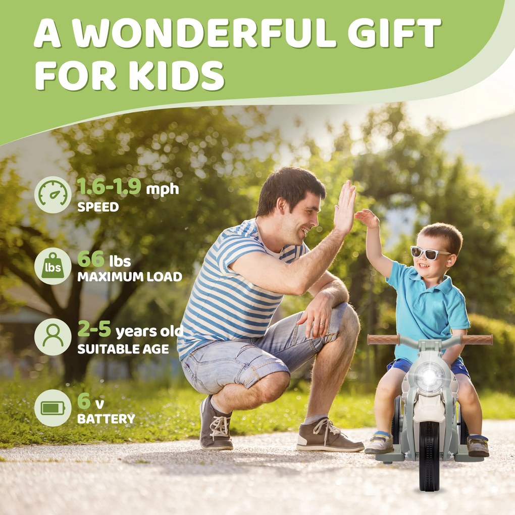 AIYAPLAY Elektryczny Motorower dla Dzieci, 6V Motorower dla Maluchów z Muzyką, Bąbelkami 2,5-3 km/h, dla Dzieci 2-5 Lat