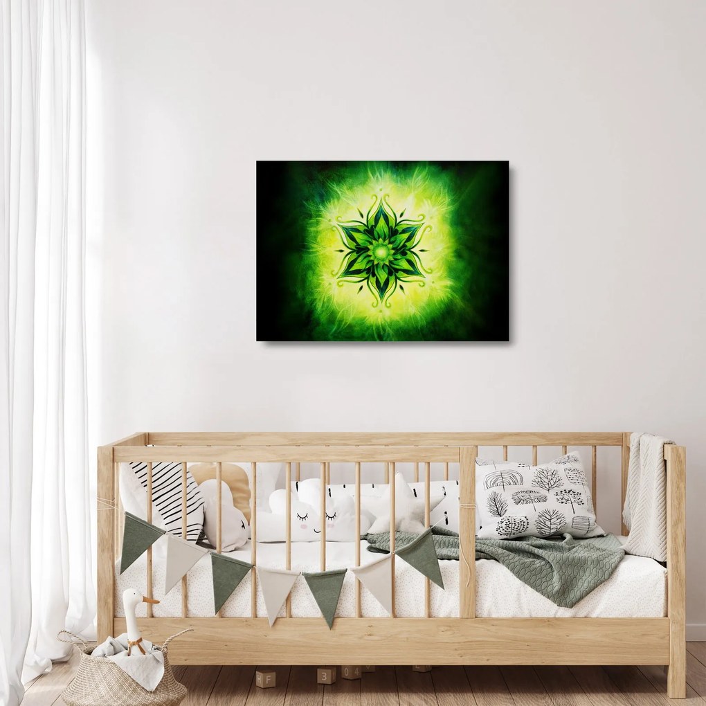 Obraz na szkle - Kwiatowa mandala na zielonym tle (70x50 cm)