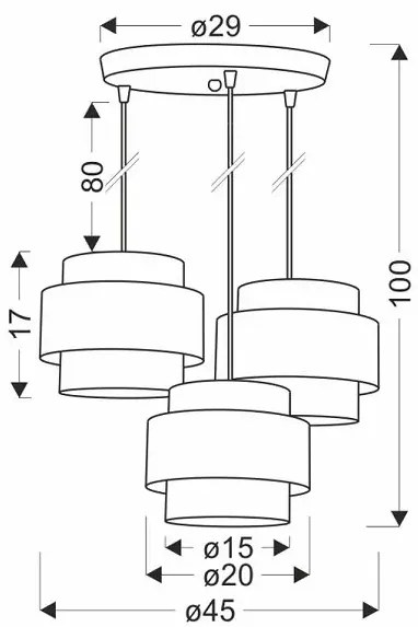 Lampa wisząca z trzema kloszami z tkaniny - V108 Uril