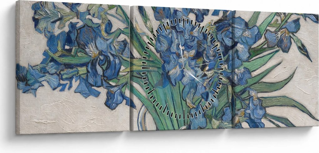 Obraz - Vincent van Gogh, Irises, reprodukcje (z zegarem) (90x30 cm)