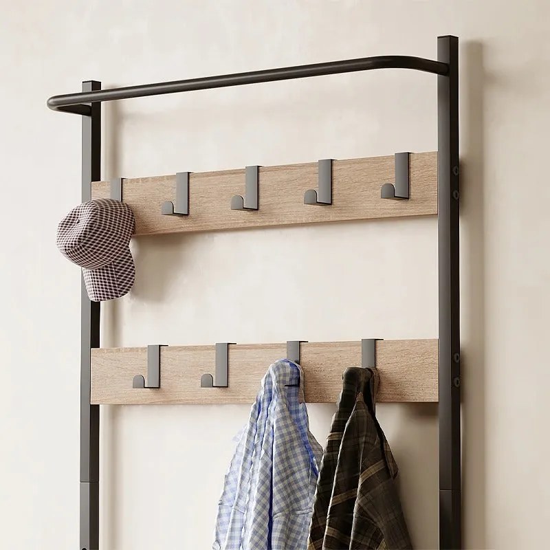 Wieszak na ubrania buty kurtki jasny brąz stojący podłogowy loft regał