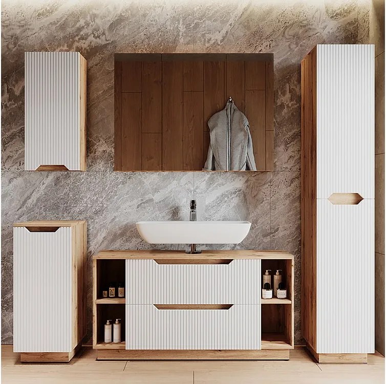 Zestaw mebli łazienkowych dąb/białe paski 119.2x35x62.5 lotta