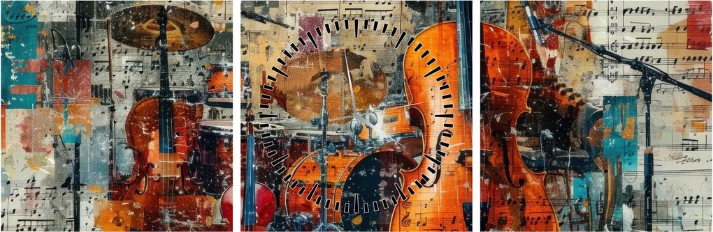 Obraz - Instrumenty muzyczne (z zegarem) (90x30 cm)