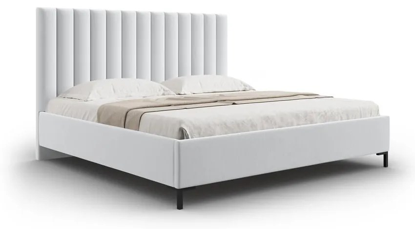 Jasnoszare tapicerowane łóżko dwuosobowe ze schowkiem i stelażem 160x200 cm Casey – Mazzini Beds