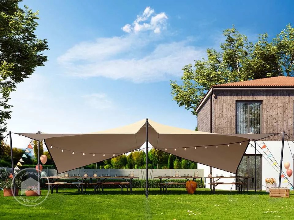 TOOLPORT Namiot Stretch 6 x 8 m, w zestawie ze słupami stalowymi, kolor: piaskowy - (1701)