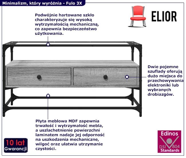 Szafka telewizyjna ze szklanym blatem szary dąb sonoma B8-C65