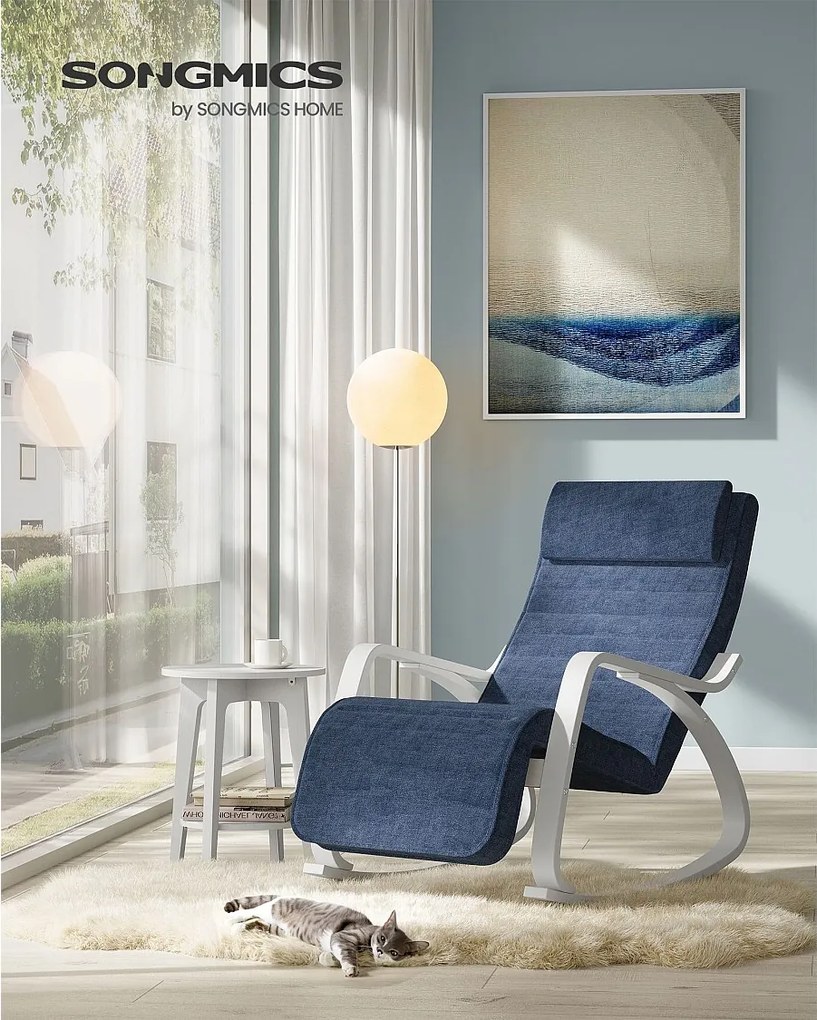 Fotel bujany 121,5x67x84 cm, krzesło gięte z drewna, granatowy północny