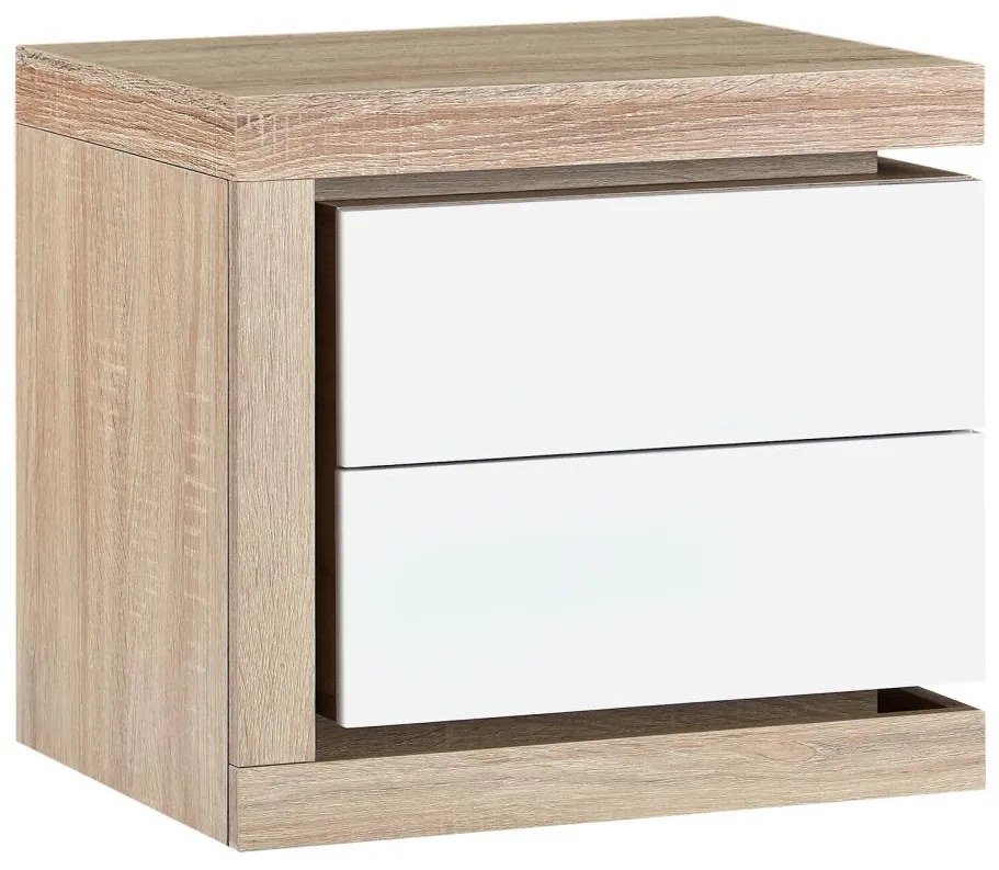 Szafka nocna lewostronna z 2 szufladami - Z oświetleniem LED - Biały lakierowany i naturalny - FLARANCIA