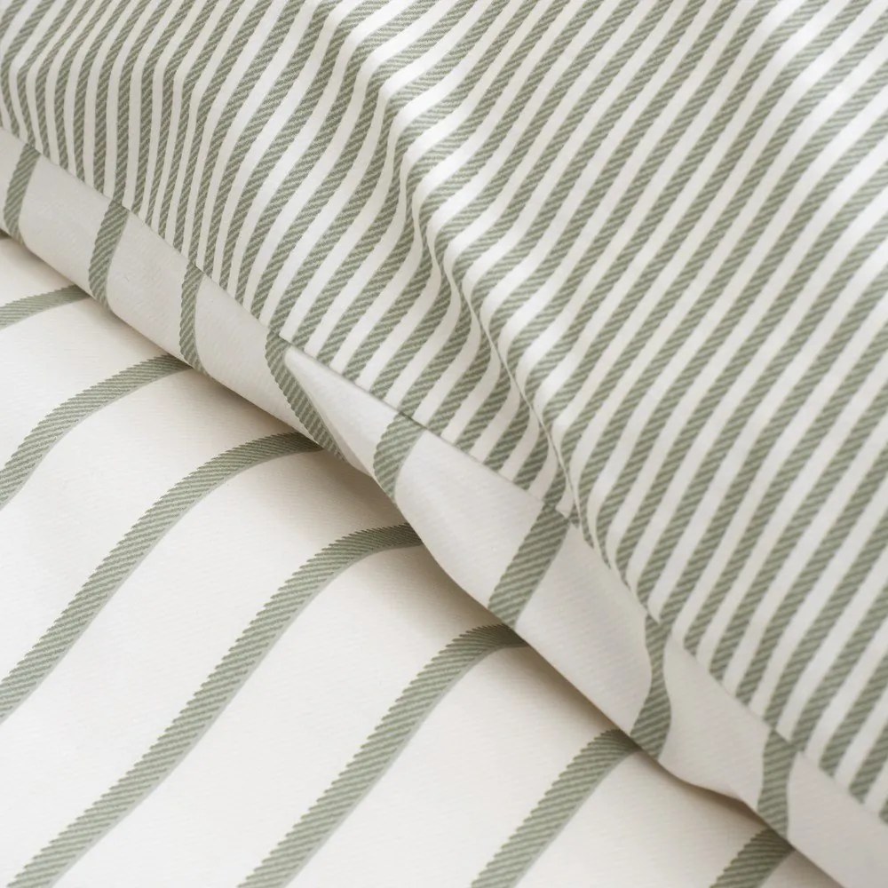 Zielono-kremowa bawełniana pościel jednoosobowa 135x200 cm Hampton Stripe – Bianca