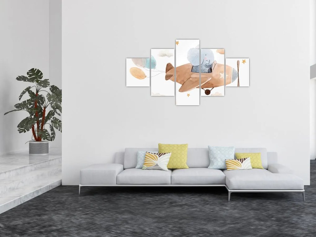 Obraz - Akwarela słoń w samolocie (125x70 cm)