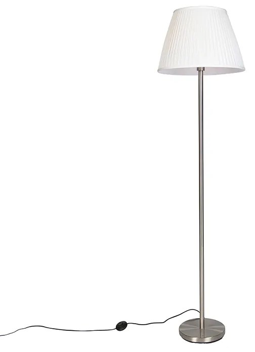Nowoczesna lampa stojąca stalowa z białym plisowanym kloszem 45 cm - Simplo Nowoczesny Oswietlenie wewnetrzne