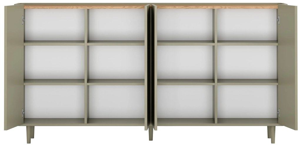 Komoda Elivo 200 cm czterodrzwiowa na nóżkach - eukaliptus / dąb baltic dune