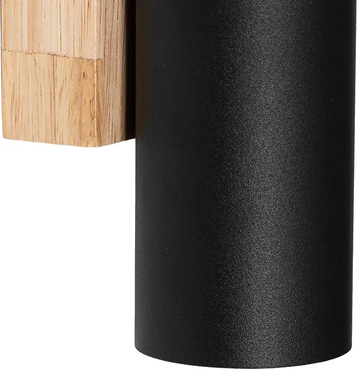 Nowoczesna lampa ścienna czarna z drewnem 2 światła - Jeana