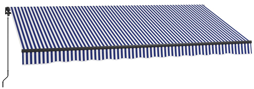 Outsunny Markiza przeciwsłoneczna Markiza tarasowa, w tym korba ręczna, odporna na warunki atmosferyczne, 365 cm x 300 cm, Niebiesko + Biały
