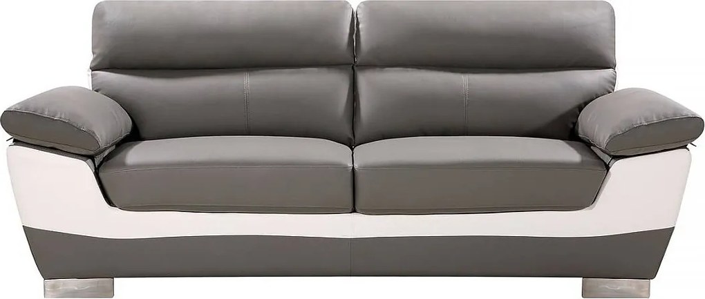 Sofa "Dallas" z odtworzonej skóry i PVC - 210 x 88 x 90 cm - 3-osobowa - Szary/Biały