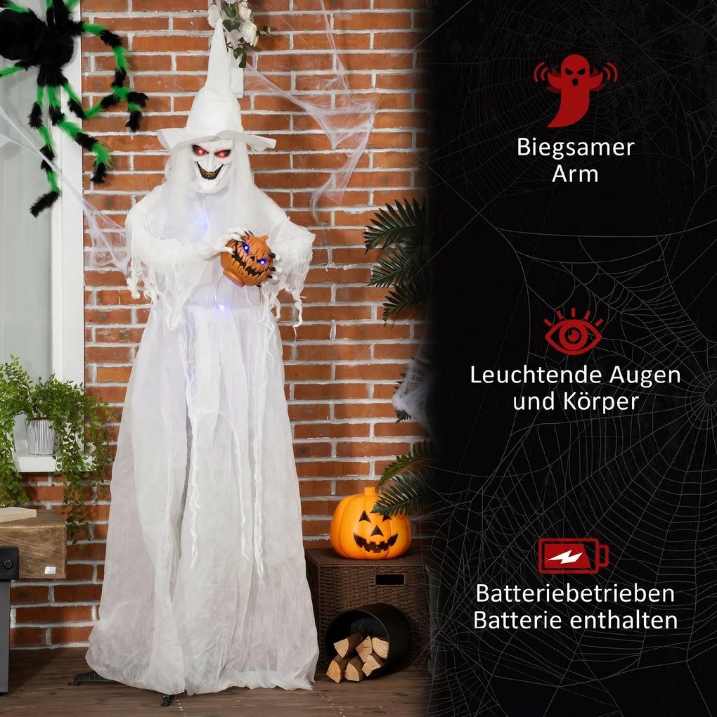 Outsunny 189 cm Biała czarownica z głową dyni, dekoracja halloweenowa na zewnątrz w naturalnej wielkości | Aosom PL