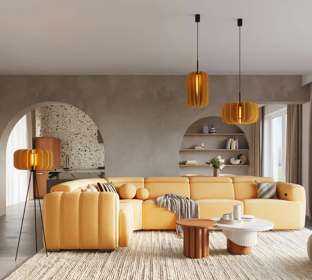 Żółta filcowa lampa podłogowa trójnóg A1-E84