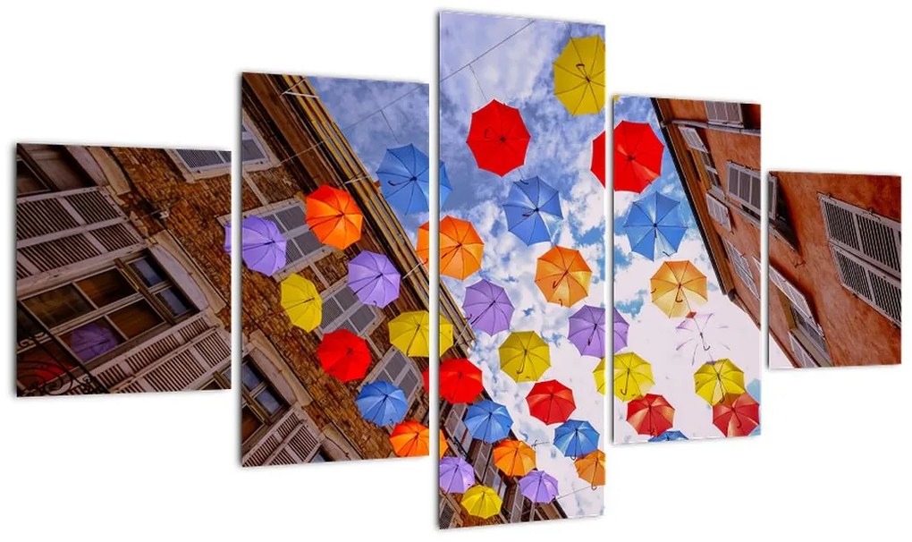 Obraz kolorowych parasoli (125x70 cm)
