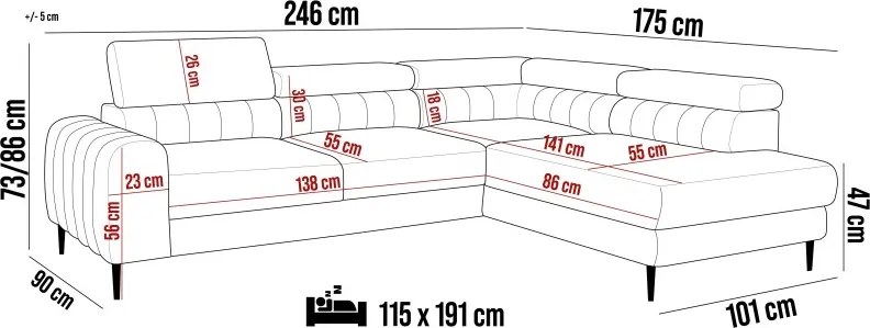 Narożnik NAVAS S układ L Lewostronny z funkcją spania WERSAL
