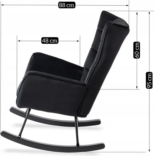 Fotel Bujany na Biegunach Uszak Wypoczynkowy JACKSON Czarny Welurowy do Salonu Nowoczesny