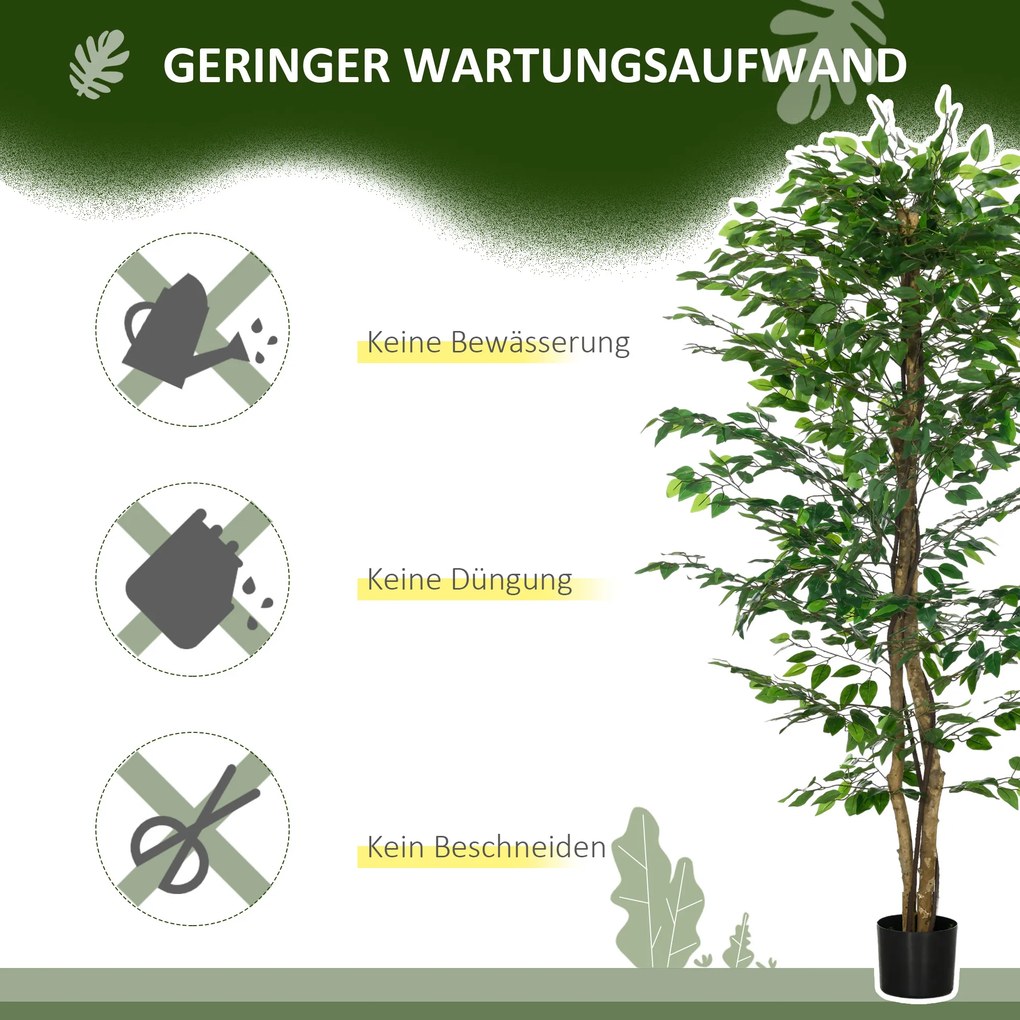 HOMCOM Sztuczny Ficus, realistyczny, łatwy w pielęgnacji, w komplecie z doniczką, wysokość 180 cm, Zielony