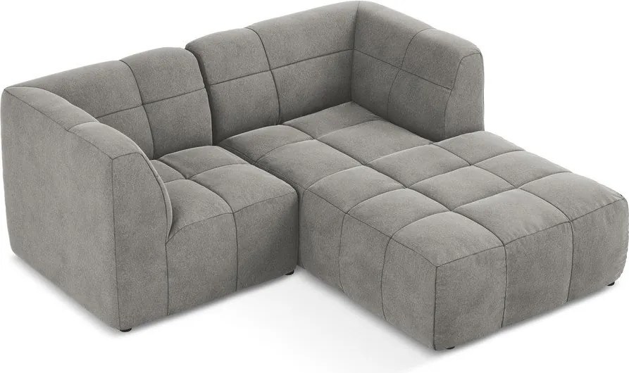 Szary aksamitny narożnik (prawostronny/z szezlongiem) Aloha – Makamii