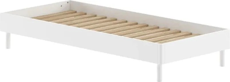 Białe łóżko jednoosobowe z litego drewna bukowego bez zagłówka ze stelażem 90x200 cm Forrest – Vipack