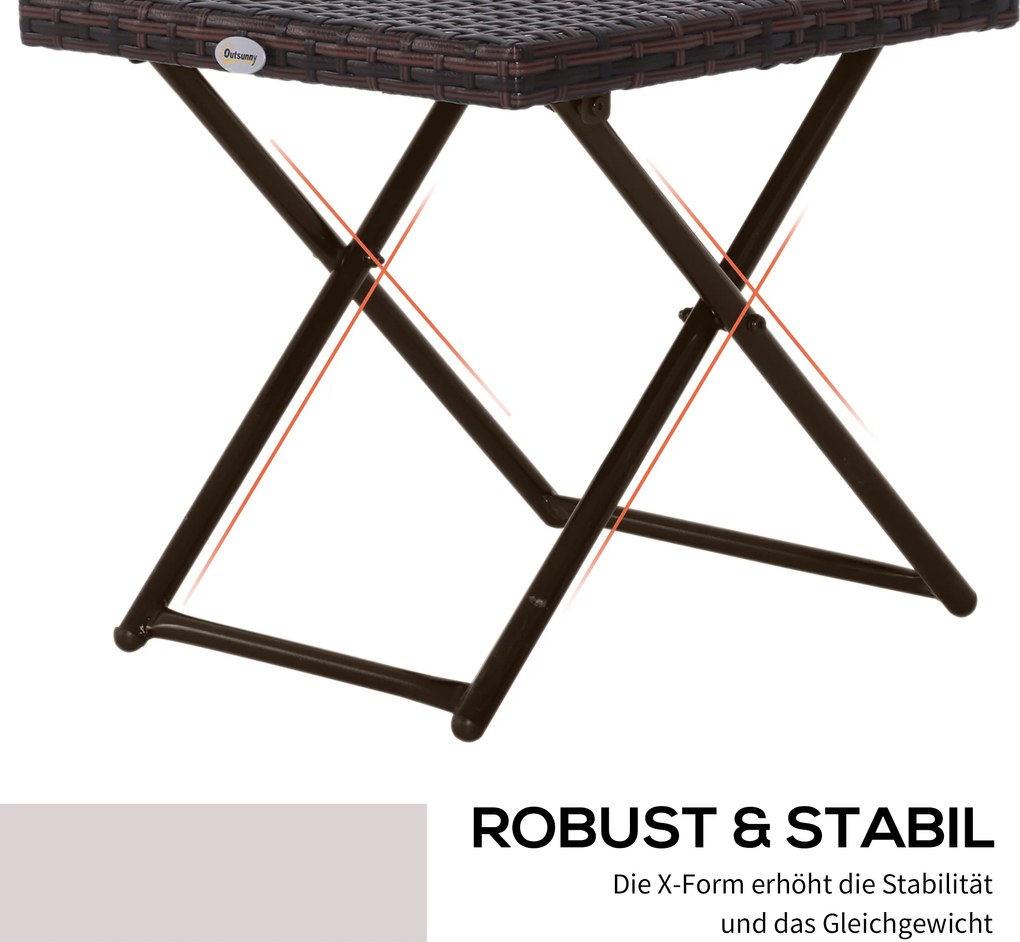 Outsunny Stolik Ogrodowy Stojak na Kwiaty Technorattan Metal Brązowy Składany Praktyczny i Dekoracyjny | Aosom PL