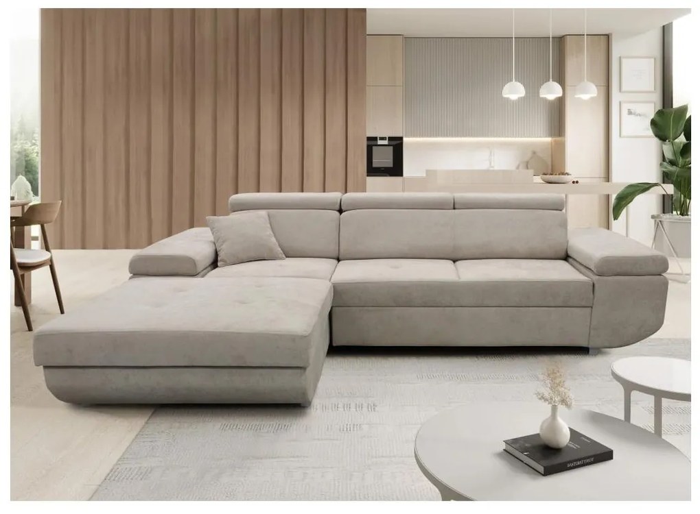 Rozkładany narożnik z pojemnikiem w układzie L CASTELO, lewy, szary