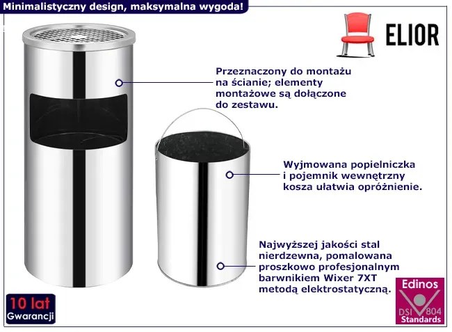 Srebrny podwieszany kosz z popielniczką A1-C95
