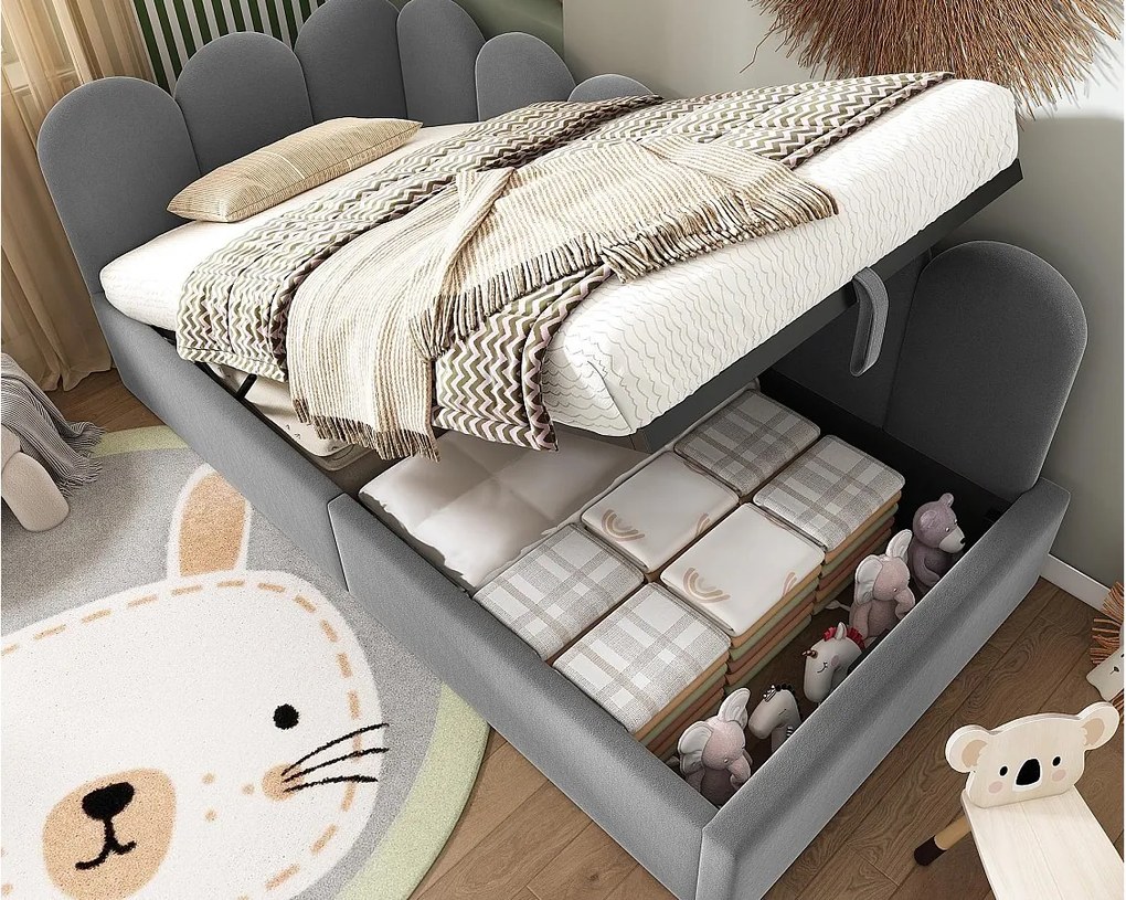 Łóżko z kanapą z miejscem do przechowywania - materiał aksamitny - 90x200 cm - z stelażem na listwy - szary