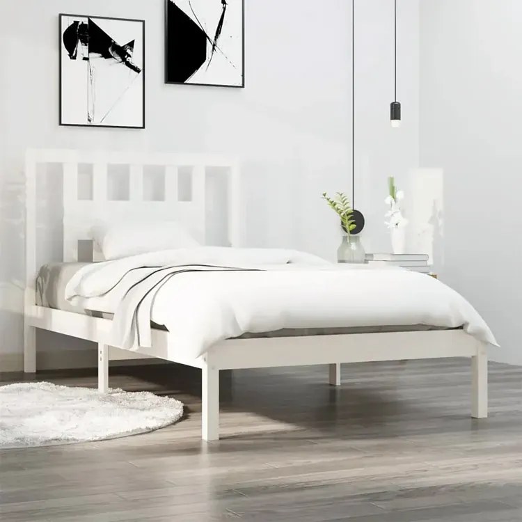 Białe jednoosobowe łóżko drewniane 90x200 C3-W29