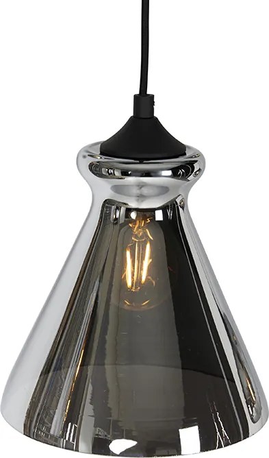 Lampa wisząca w stylu art deco czarna z przydymionym szkłem 6-świateł - Wallace
