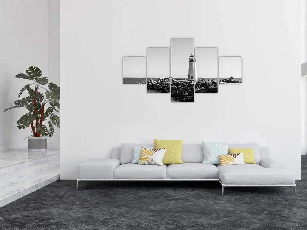 Obraz - Latarnia morska na wybrzeżu, Santa Cruz, Kalifornia (125x70 cm)