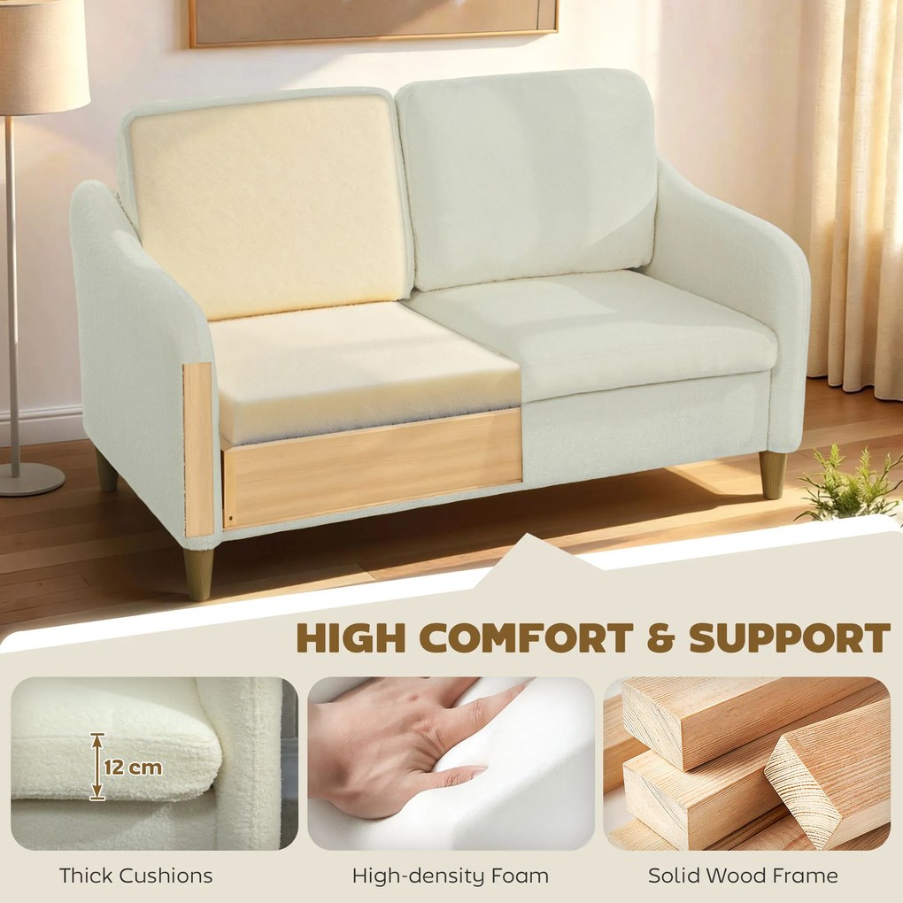 HOMCOM Dwuosobowa sofa mała sofa w stylu Sherpa-fleece 137 cm do salonu kremowa | Aosom PL
