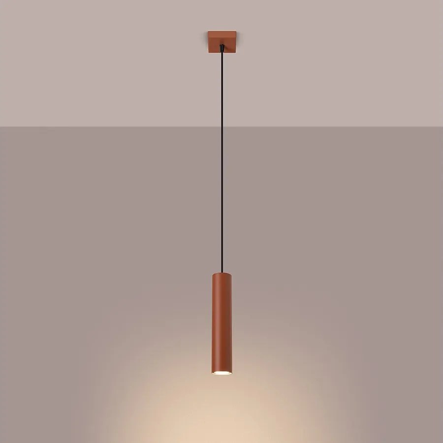 Lampa wisząca loft Toris, stal - 1 źródło światła 3000K - L.8 x H.118 cm - ochra czerwona