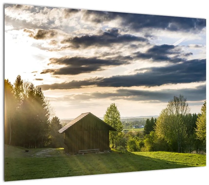 Obraz na szkle - domek leśny (70x50 cm)