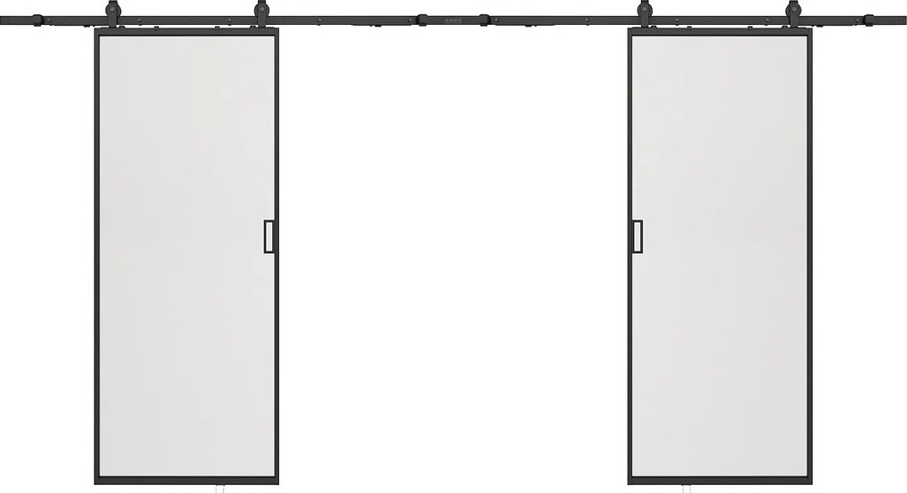 Drzwi przesuwne naścienne podwójne - aluminium i matowe szkło hartowane - 2 x wys. 205 x szer. 93 cm - LINCI II