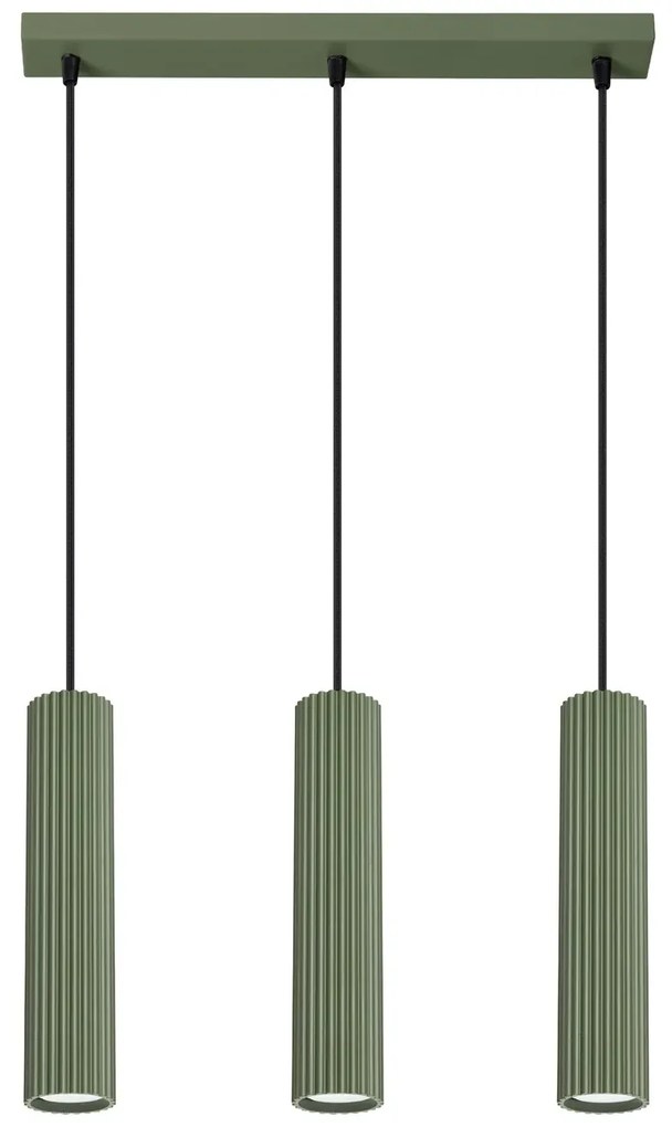 Lampa wisząca KARBON 3L zielona oliwka ryflowana SOLLUX  LIGHTING