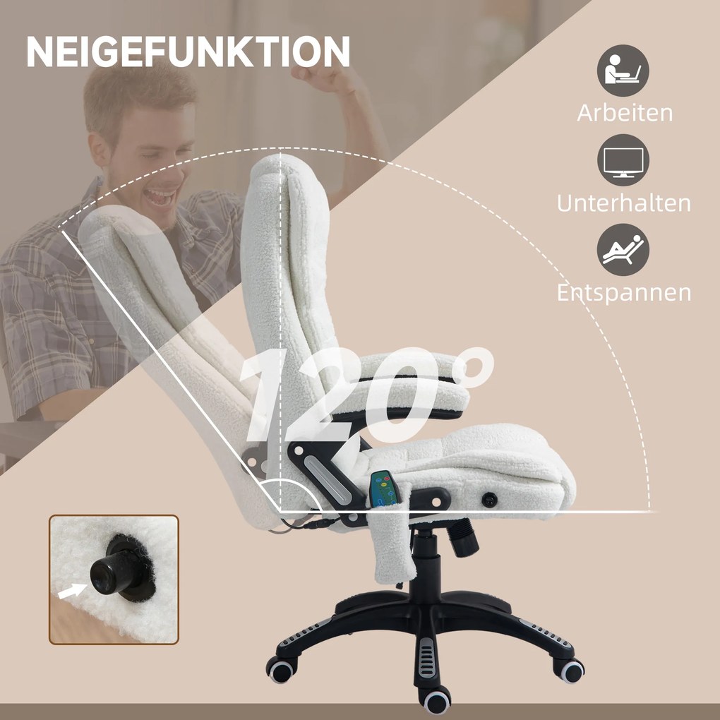 Vinsetto Fotel biurowy ergonomiczny z masażem regulacja wysokości biały udźwig 120 kg | Aosom PL