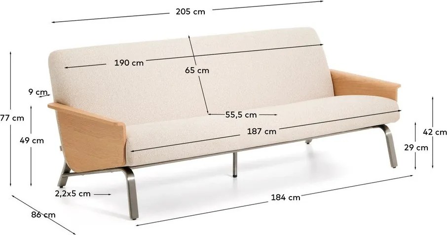 Beżowa sofa z tkaniny szenilowej 205 cm Amsen – Kave Home