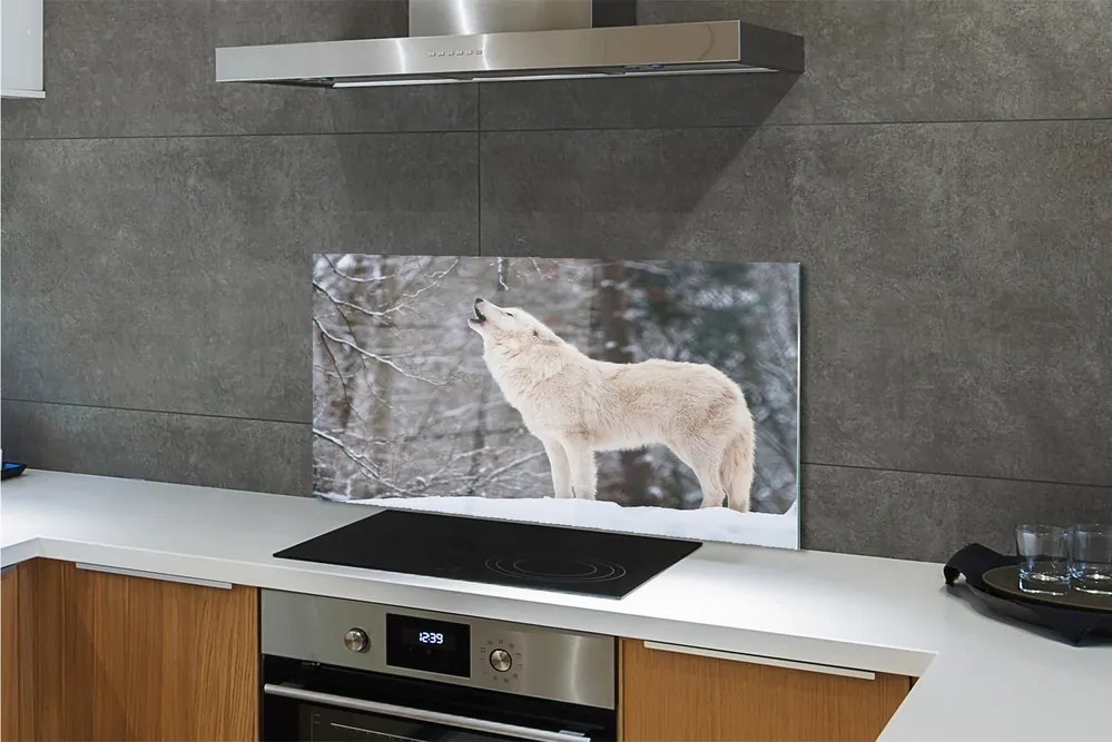 Panel Szklany Dziki Wilk w Zimowej Aurze