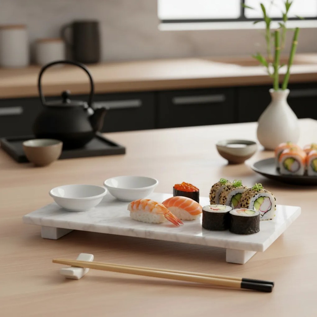 Zestaw do serwowania sushi ORIA dla 2 osób, 9 elementów, taca z marmuru