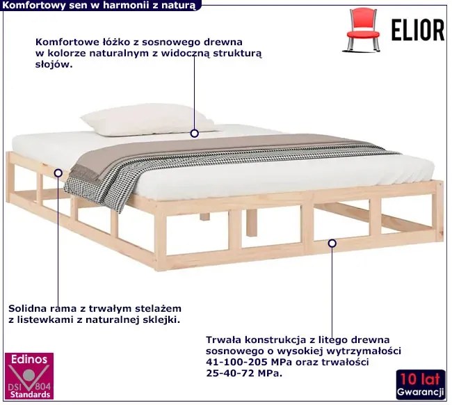 Podwójne sosnowe łóżko 140x200 - Kaori 5X