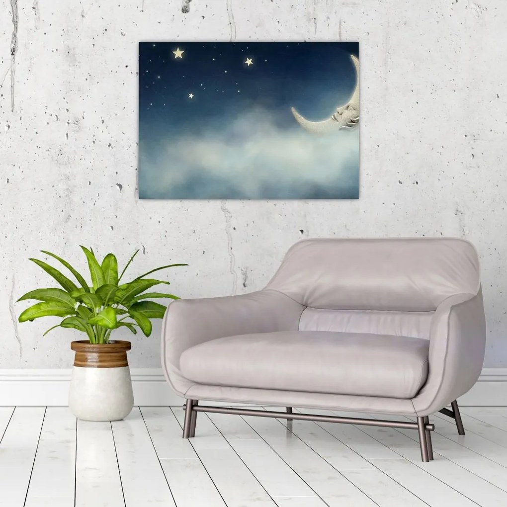 Obraz na szkle - Księżyc z gwiazdami (70x50 cm)