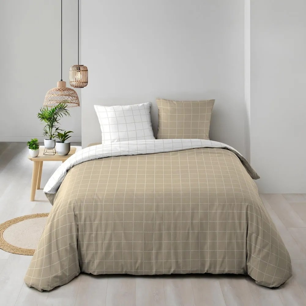 Biało-beżowa bawełniana pościel dwuosobowa 200x200 cm Cadria – douceur d'intérieur