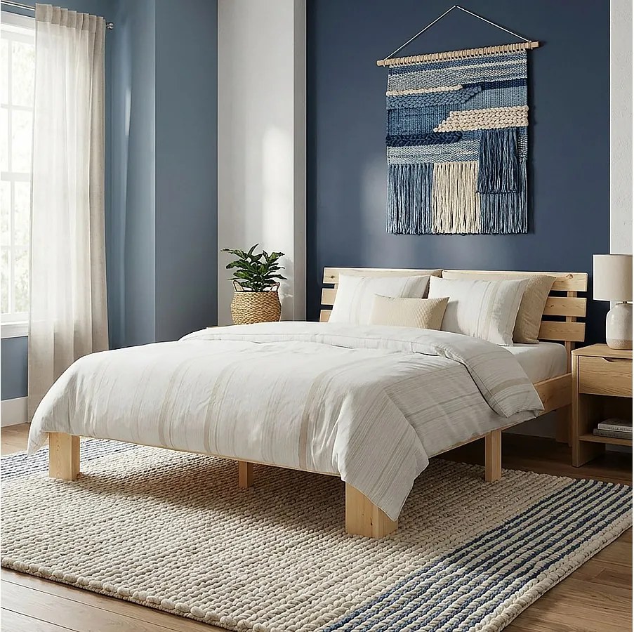 Łóżko podwójne 160x200 cm, naturalne drewno, łóżko futon