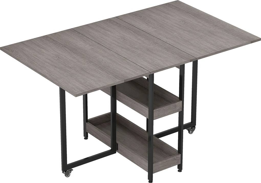 HOMCOM Rozkładany Stół w Stylu Industrialnym, dla do 4 Osób, Otwarte Półki, Elastyczny, Metal, Płyta wiórowa, Szary