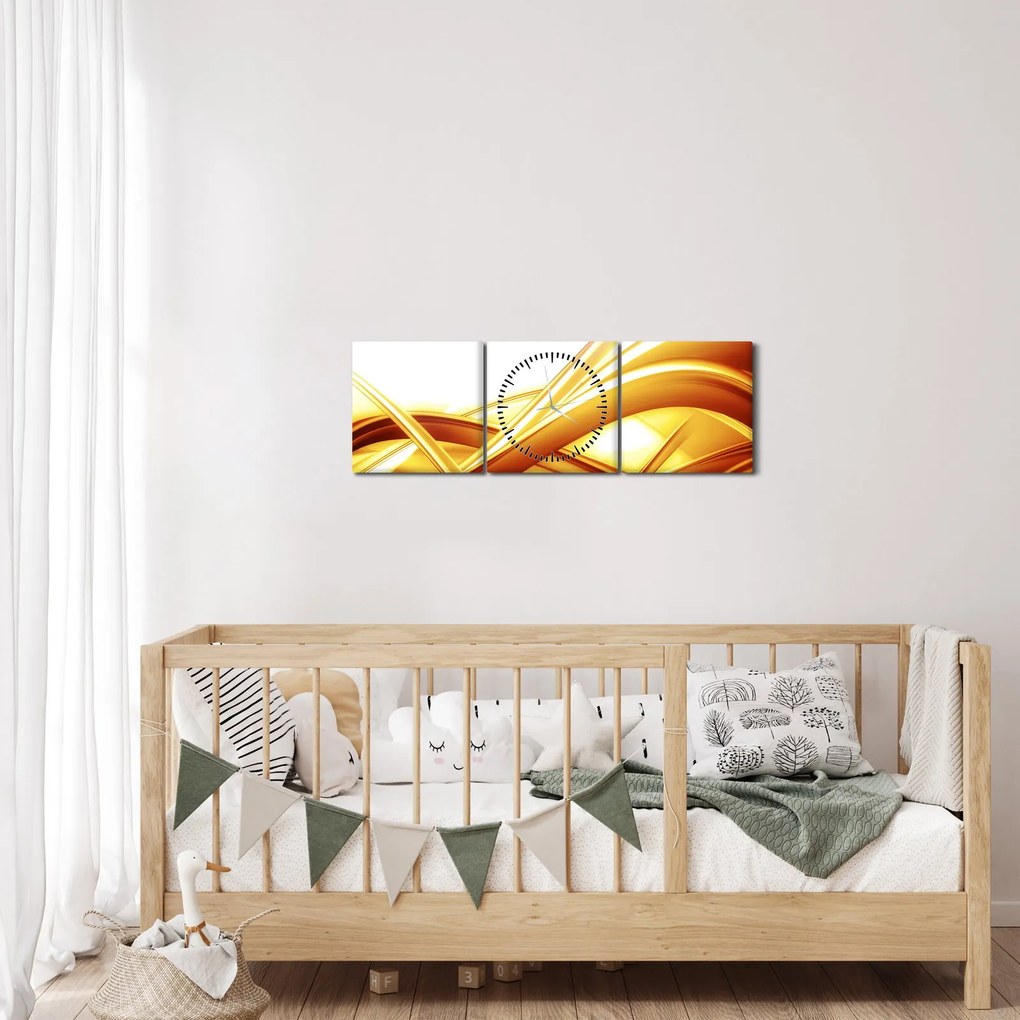 Obraz - Żółta abstrakcja (z zegarem) (90x30 cm)